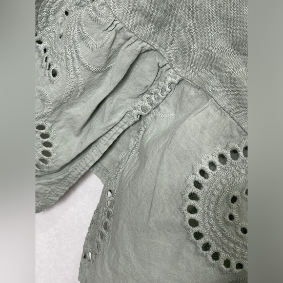 Terzo Millennio Sage Green Linen Eyelet Short Sleeve Size Small Made In Italy - Picture 7 of 7